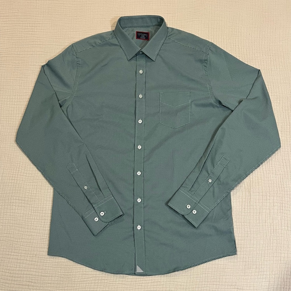 UNTUCKit Ripasso Green Micro Check Long Sleeve Shirt Button Up Size Large 41013
